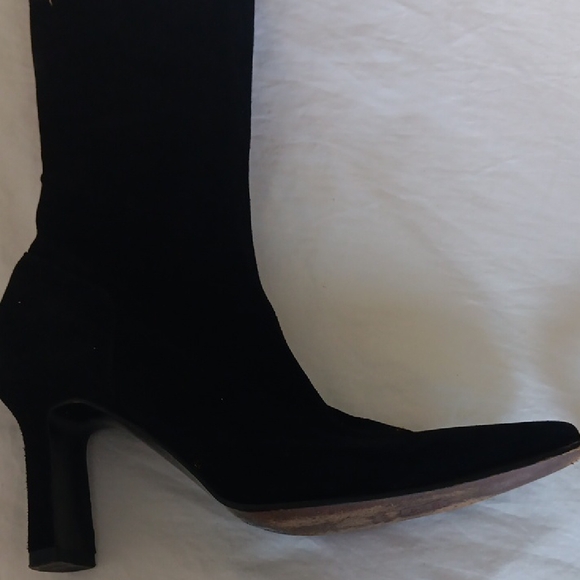 Stuart Weitzman Black Heeled Boots.Black Stretch Suade. - Picture 11 of 12